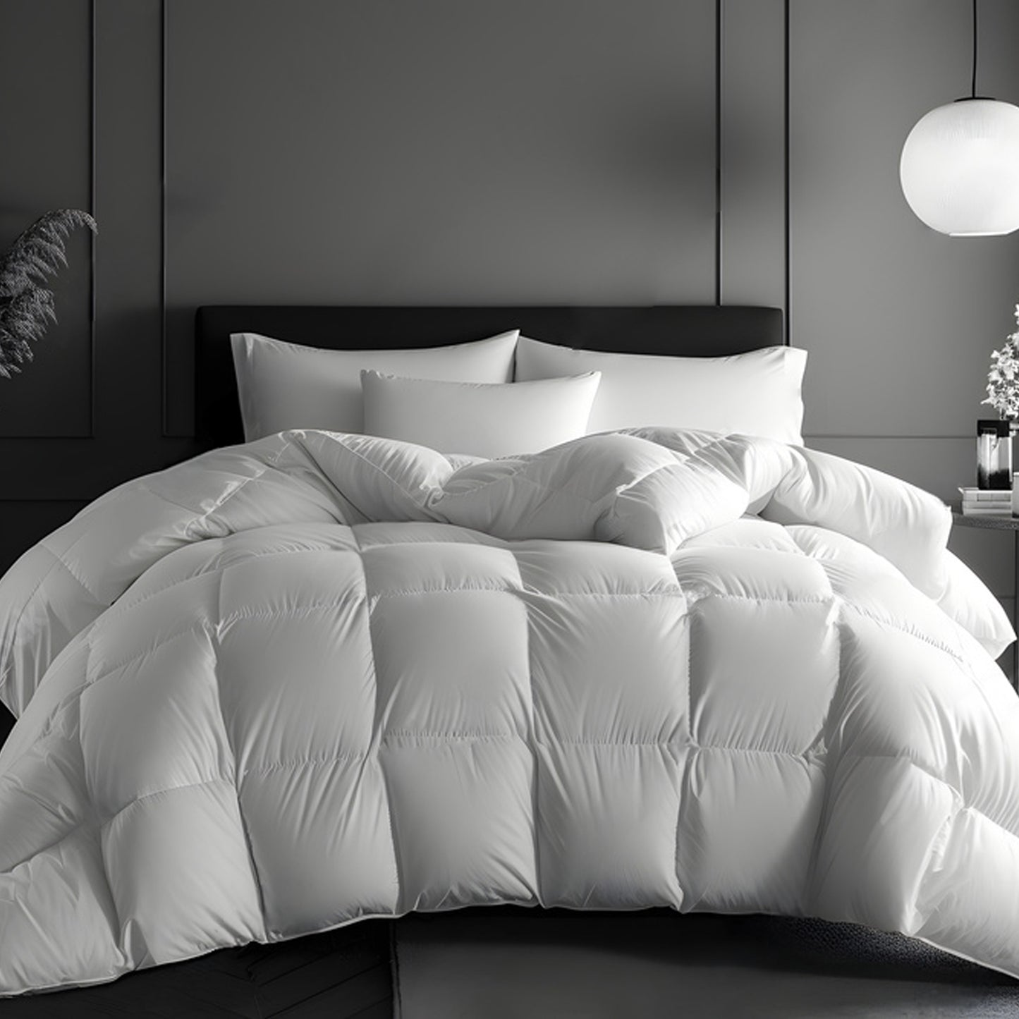 Grenoble 800 loft white duck down duvet on bed - Mattress Miracle Brantford