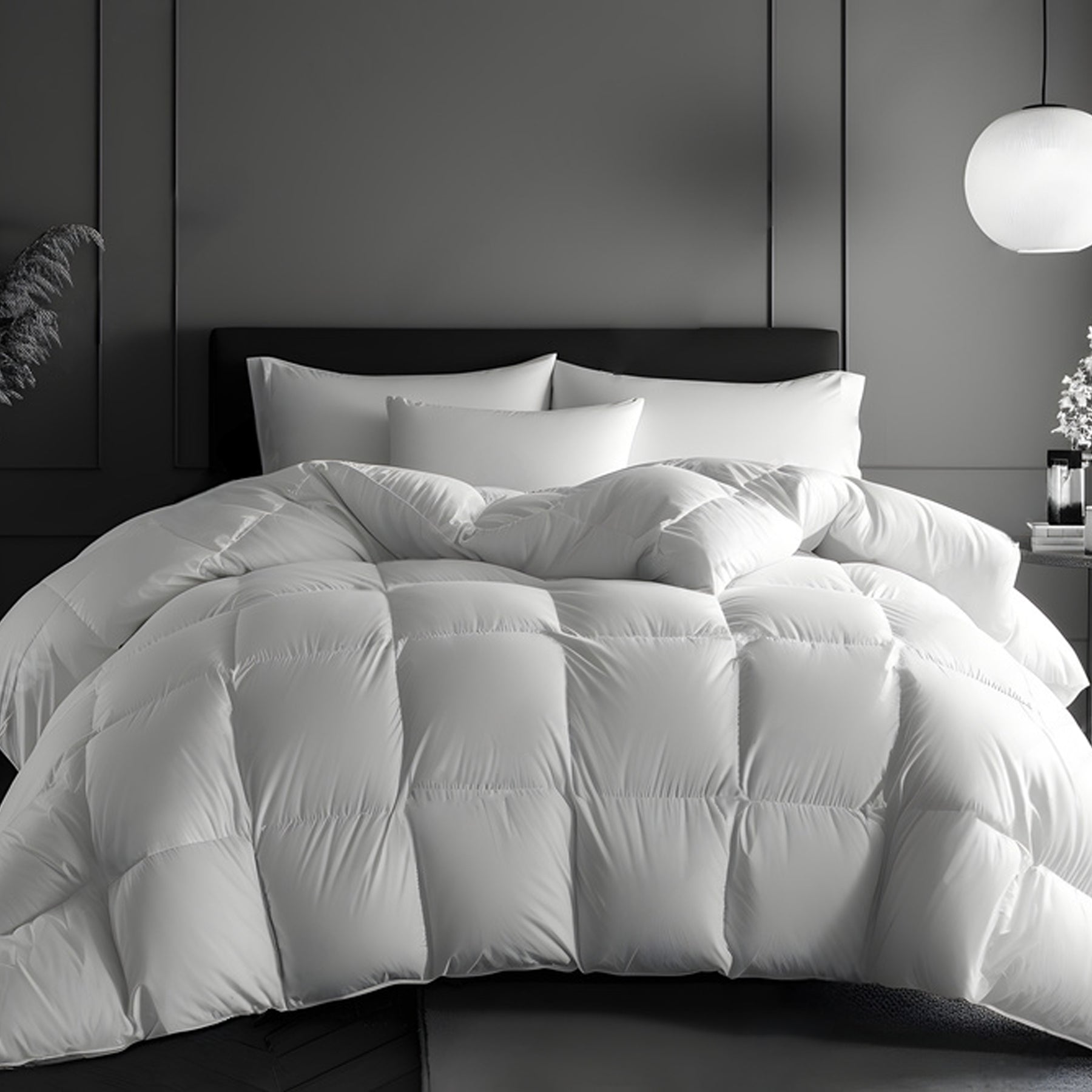 Grenoble 800 loft white duck down duvet on bed - Mattress Miracle Brantford
