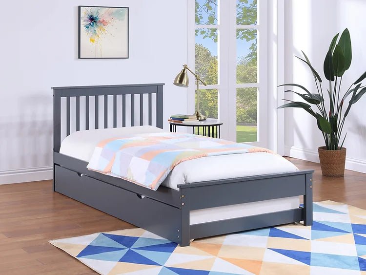 Grey Mission Style Bed with Twin Pull - Out Trundle - Mattress Miracle