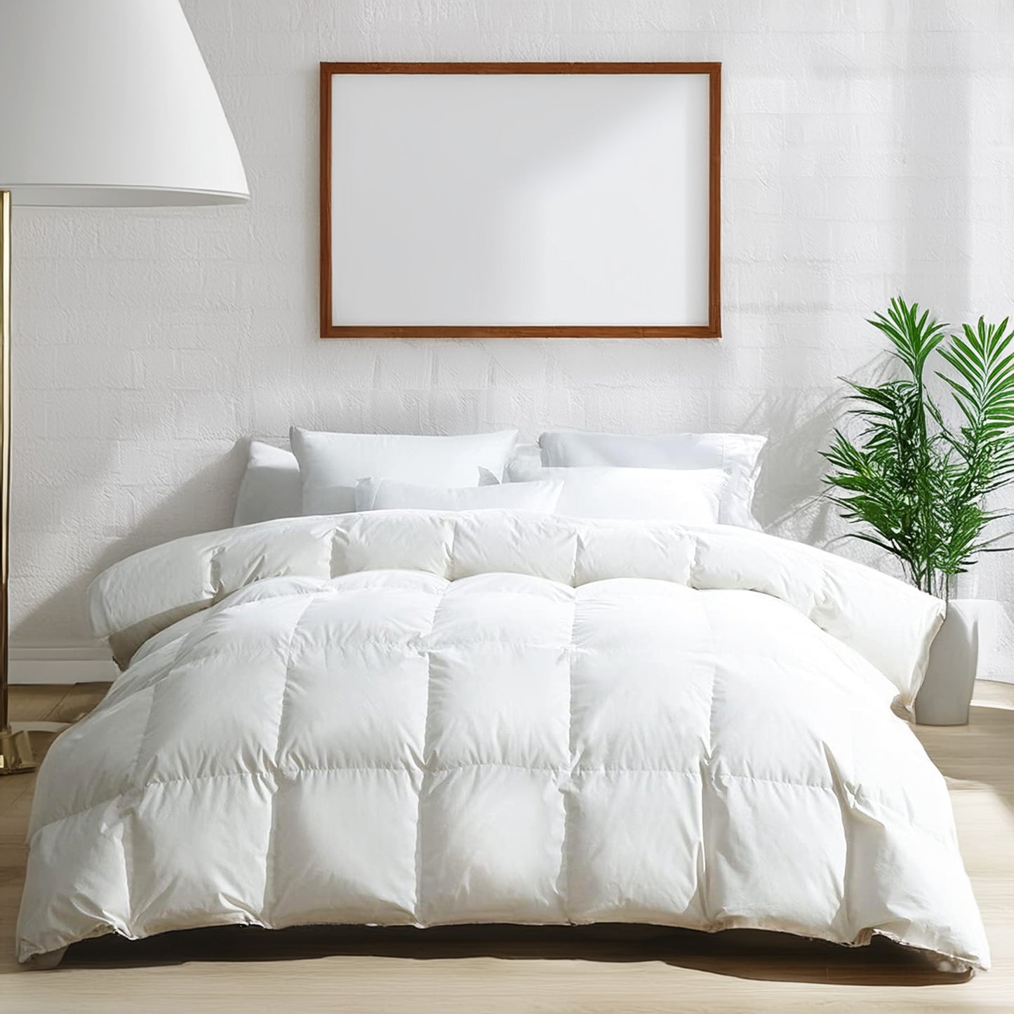 Lisburn 600 loft goose down duvet on bed white - Mattress Miracle Brantford