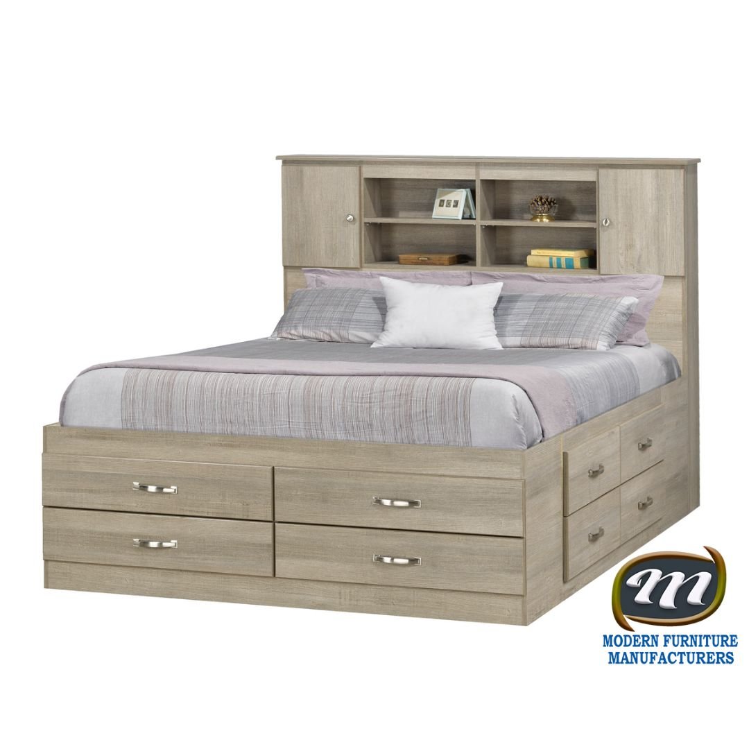 Lunenburg Platform Bed | Bookshelf Headboard | 12 Drawers - Mattress Miracle