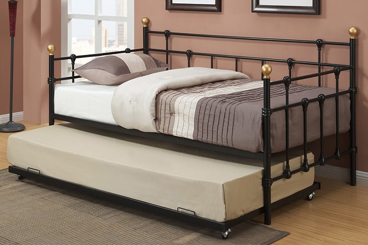 Metal Platform Day Bed with Gold Accents and Trundle - Mattress Miracle