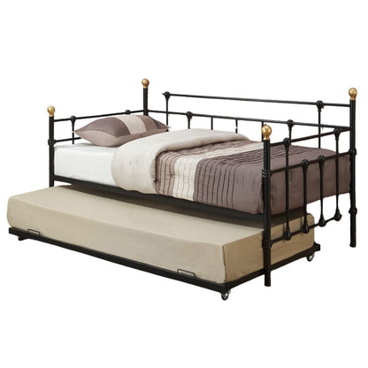 Metal Platform Day Bed with Gold Accents and Trundle - Mattress Miracle