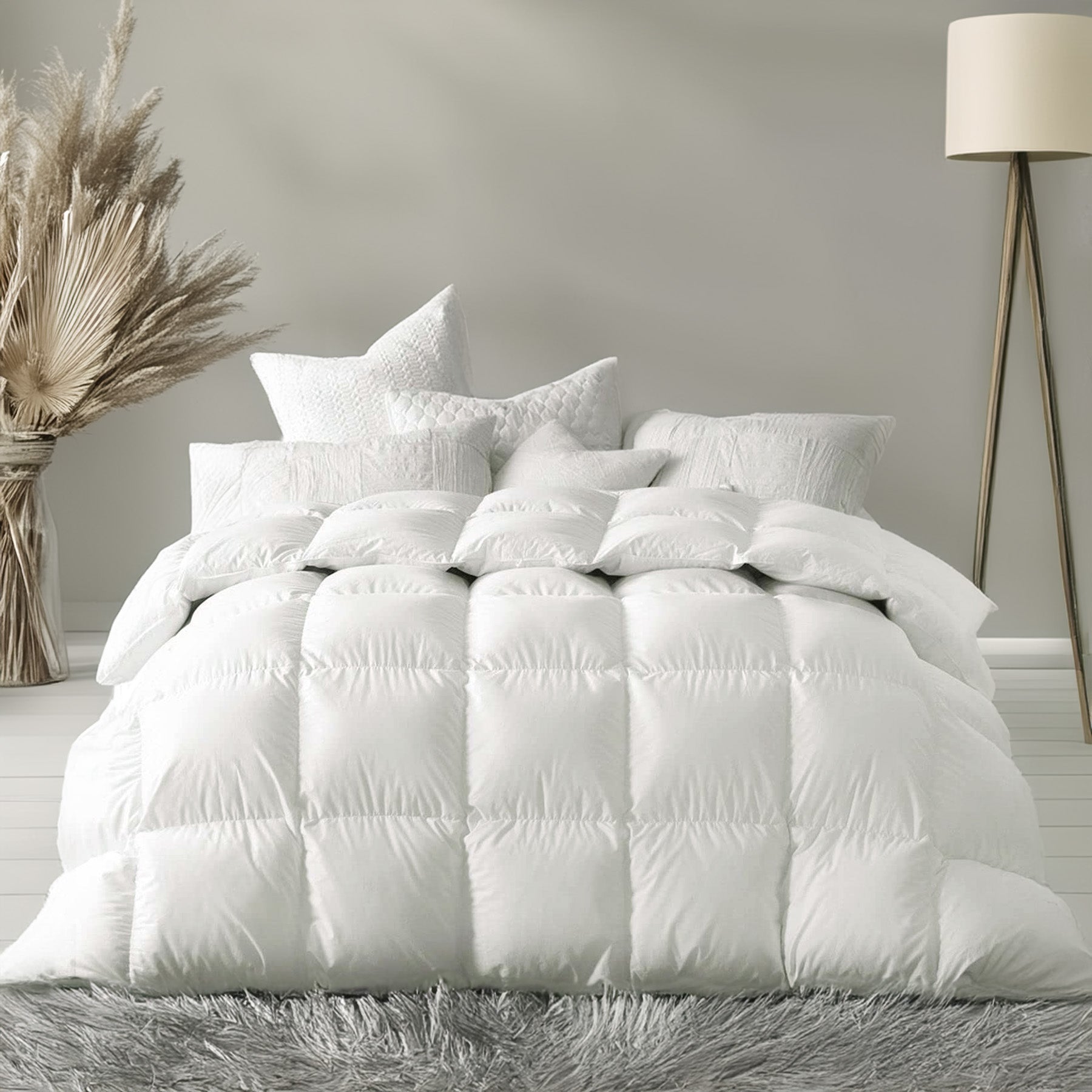 Normandy 800 loft duck down duvet on bed white - Mattress Miracle Brantford