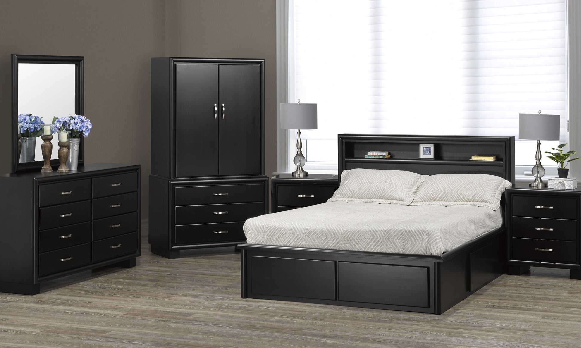 Lakewood Rose Bedroom Set — Bookcase Headboard - Studio View