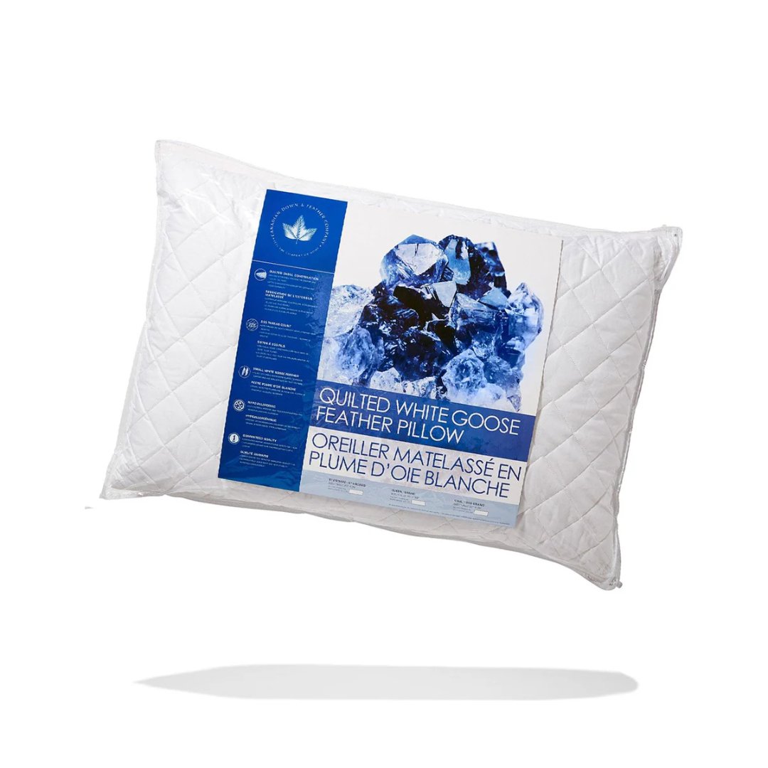 Quilted White Goose Feather Pillow—Canadian Down & Feather at Mattress Miracle Canada