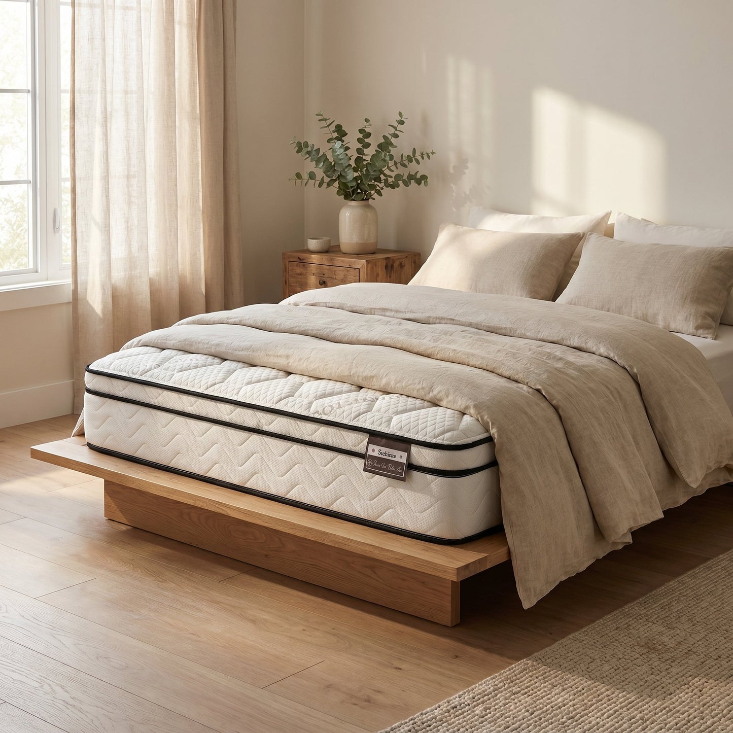 Embassy Euro Top Mattress - Medium Soft Bio Foam styled in a Canadian master bedroom