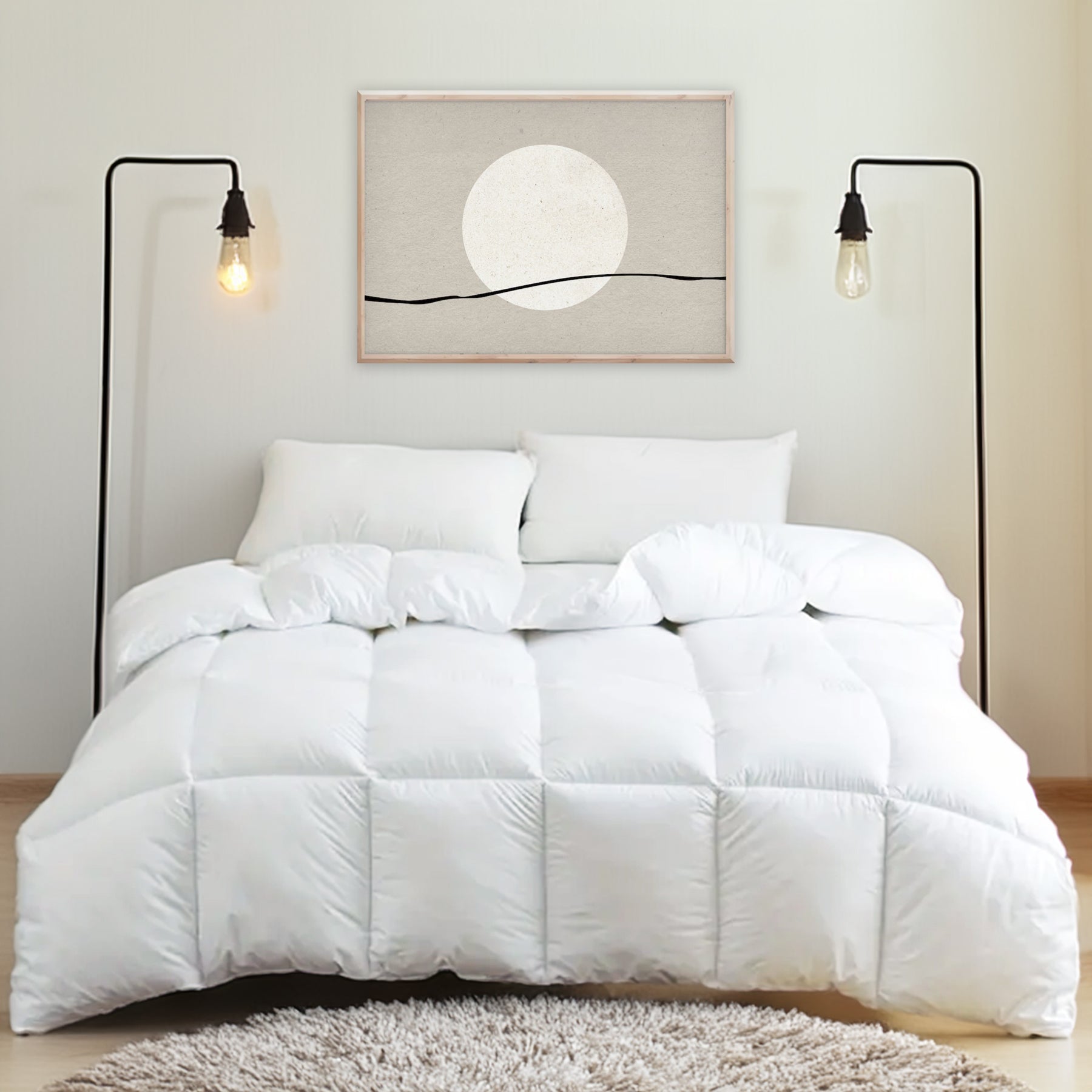Tortosa 600 loft goose down duvet on bed - Mattress Miracle Brantford