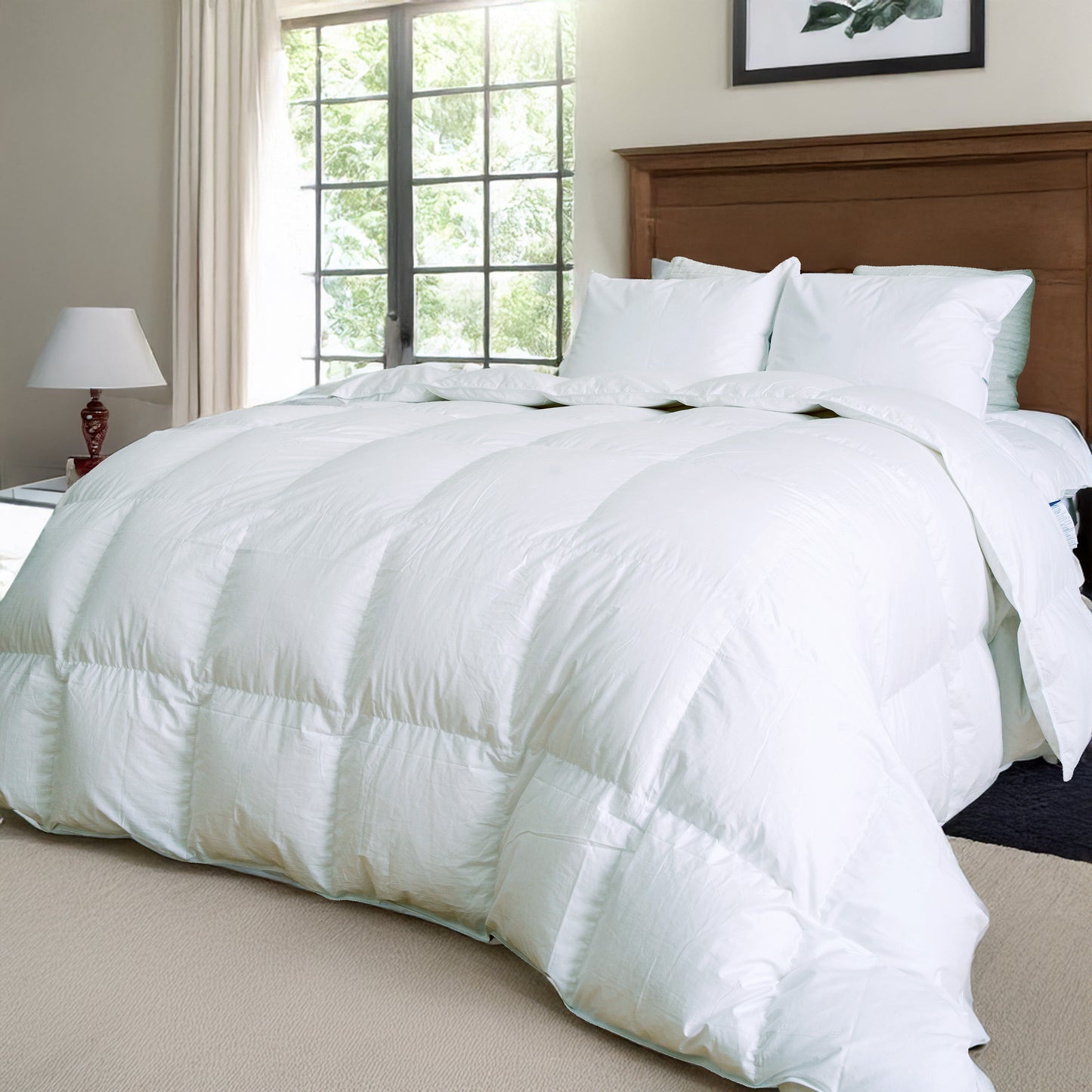 Toulon 700 loft duck down duvet on bed white - Mattress Miracle Brantford